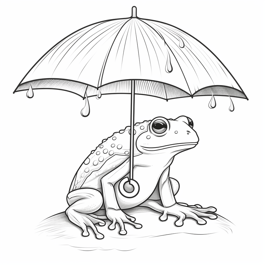 Laubfrosch öffnet seinen Regenschirm bei Sonnenschein Ausmalbild und Malvorlage