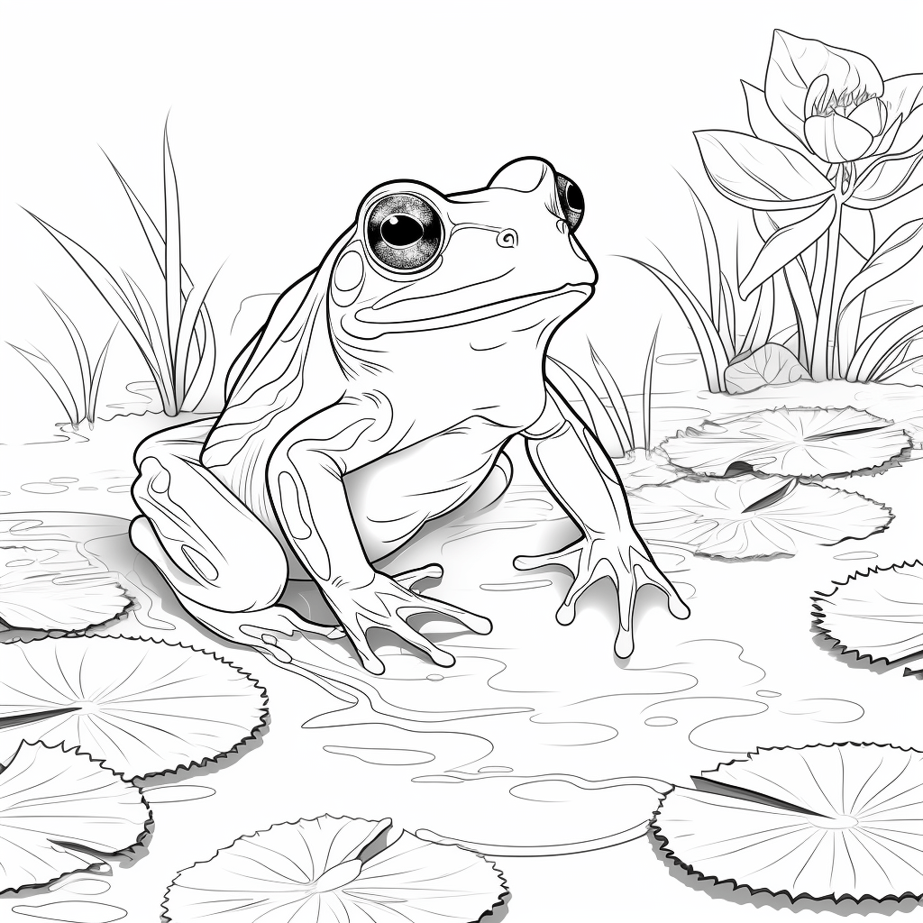 Laubfrosch planscht im Teich Ausmalbild und Malvorlage