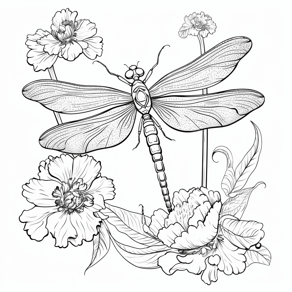 Libelle auf Blüte Ausmalbild und Malvorlage