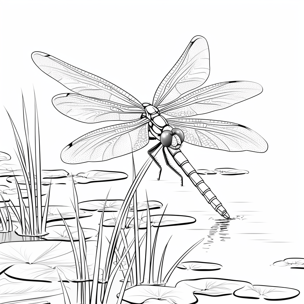 Libelle landet auf Seerose Ausmalbild und Malvorlage