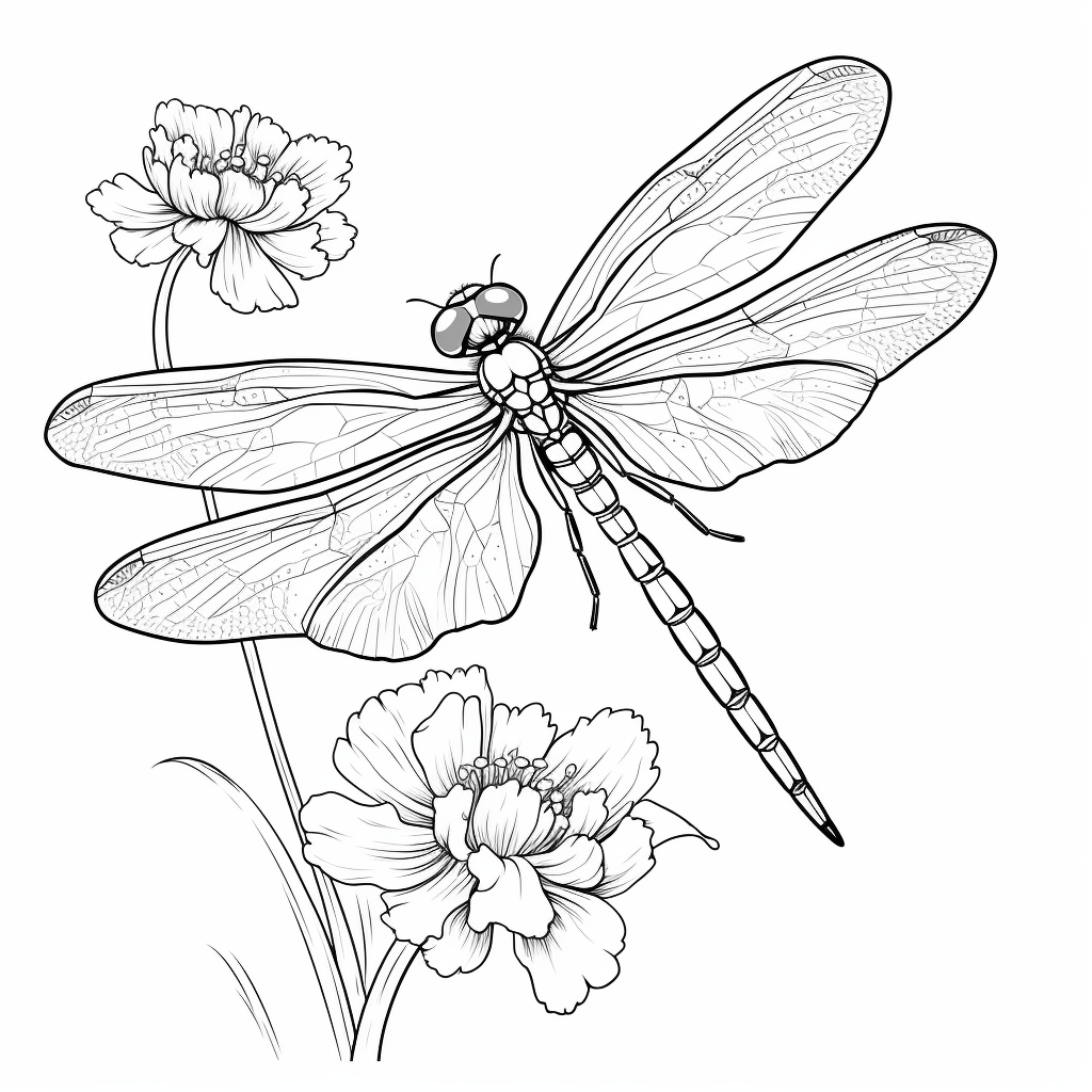 Libelle mit Blume Ausmalbild und Malvorlage