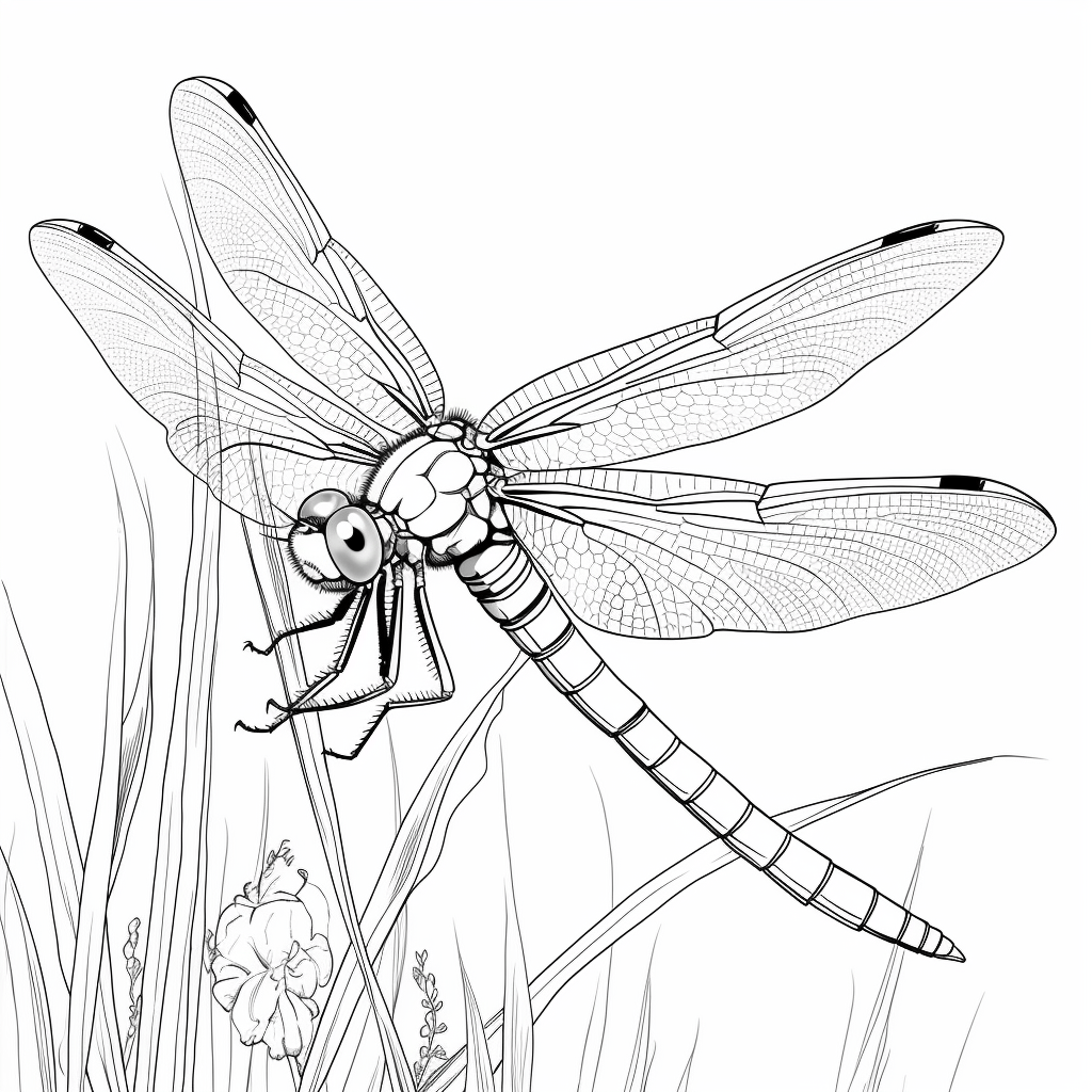 Libelle strahlt in Sonne Ausmalbild und Malvorlage