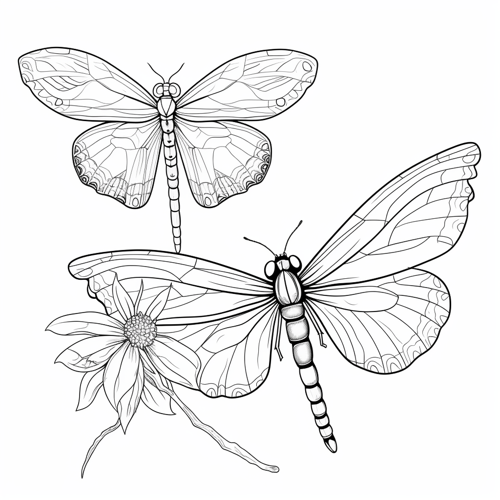 Libelle und Schmetterling Ausmalbild und Malvorlage