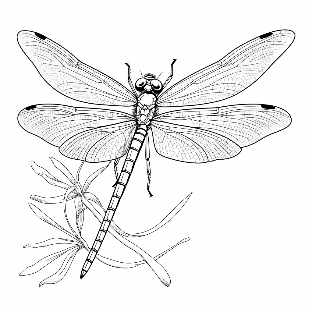 Libelle wärmt sich in Sonne Ausmalbild und Malvorlage