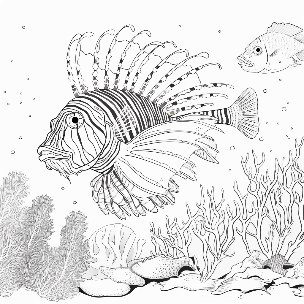 Löwenfisch schnappt nach Fisch Ausmalbild und Malvorlage