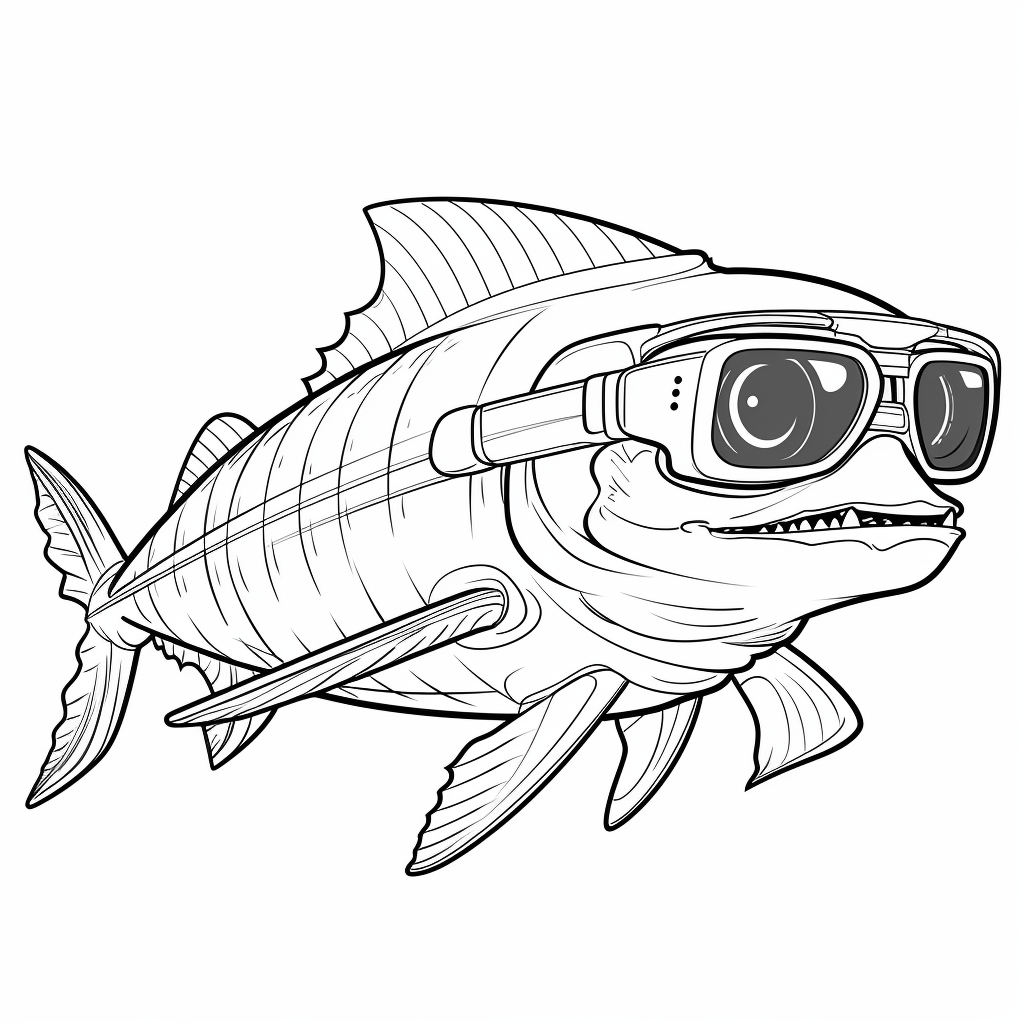 Lustiger Schwertfisch mit Sonnenbrille Ausmalbild und Malvorlage