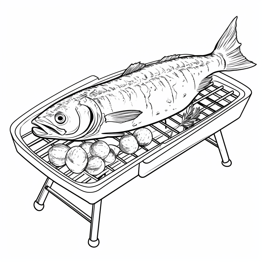 Makrele auf dem Grill Ausmalbild und Malvorlage