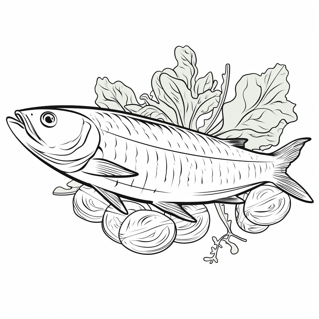 Makrele isst Salat Ausmalbild und Malvorlage