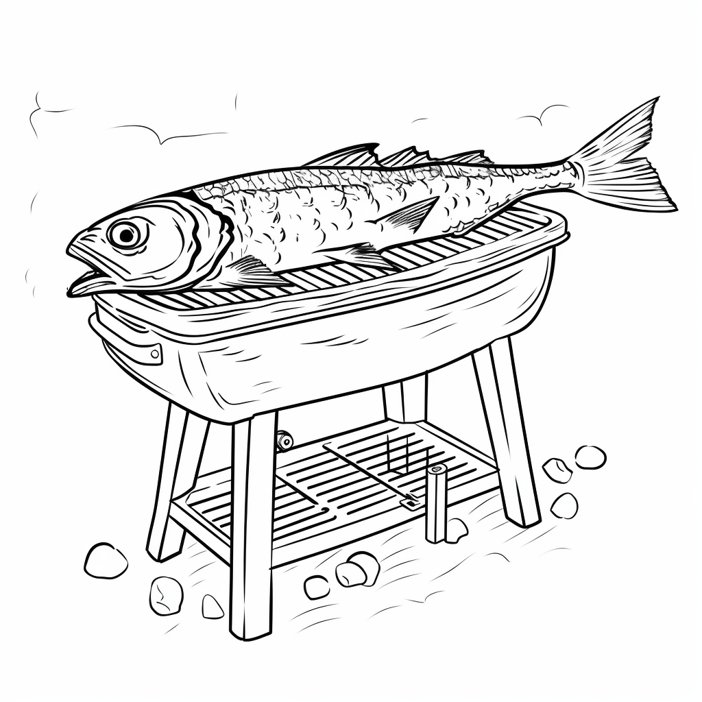 Makrele ist fertig zum Grillen Ausmalbild und Malvorlage