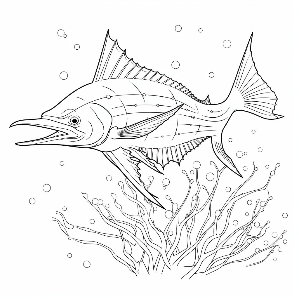 Marlin mit Korallen Ausmalbild und Malvorlage