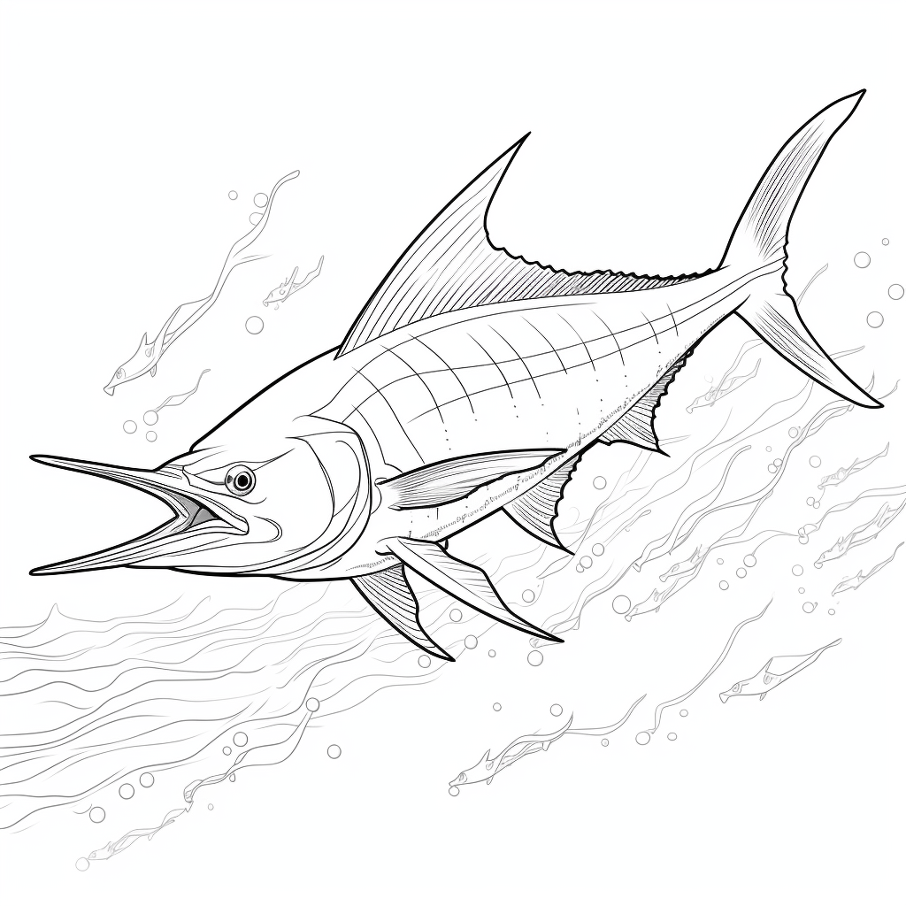 Marlin schnappt nach Fischen Ausmalbild und Malvorlage