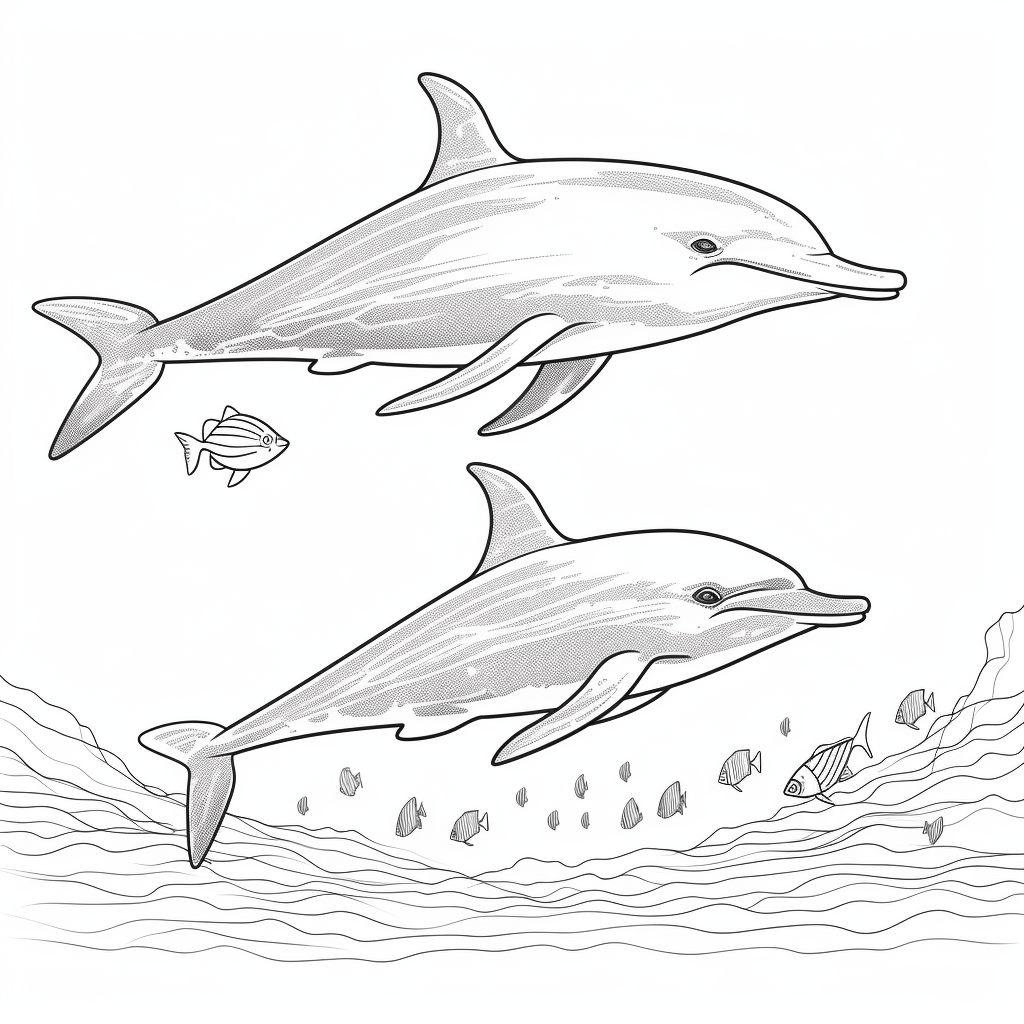 Marlin und Delfin springen aus dem Wasser Ausmalbild und Malvorlage