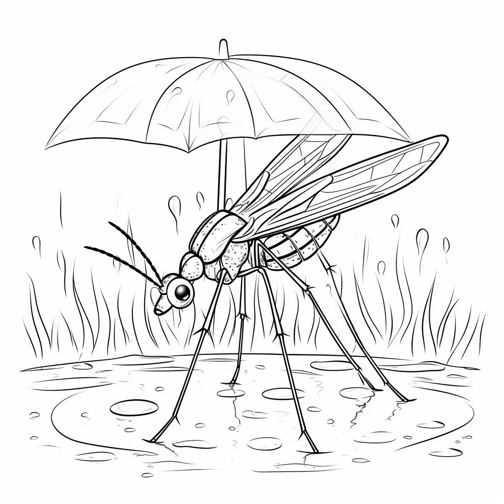 Mücke wird vom Regen nass Ausmalbild und Malvorlage