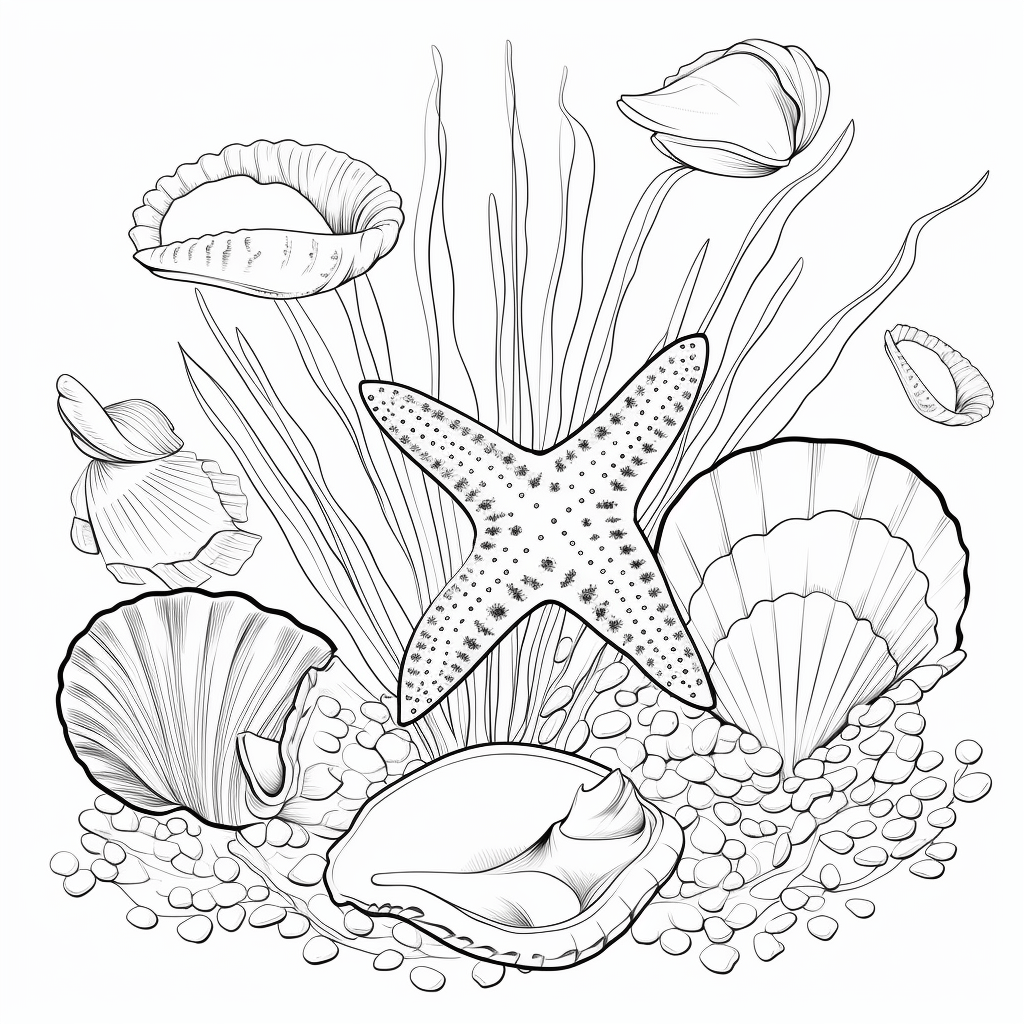 Muschel schließt Freundschaft mit Seestern Ausmalbild und Malvorlage