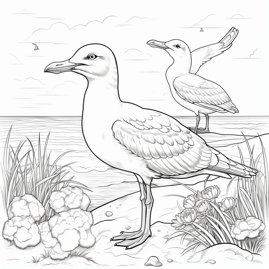 Muschel wird von Möwe gefressen Ausmalbild und Malvorlage