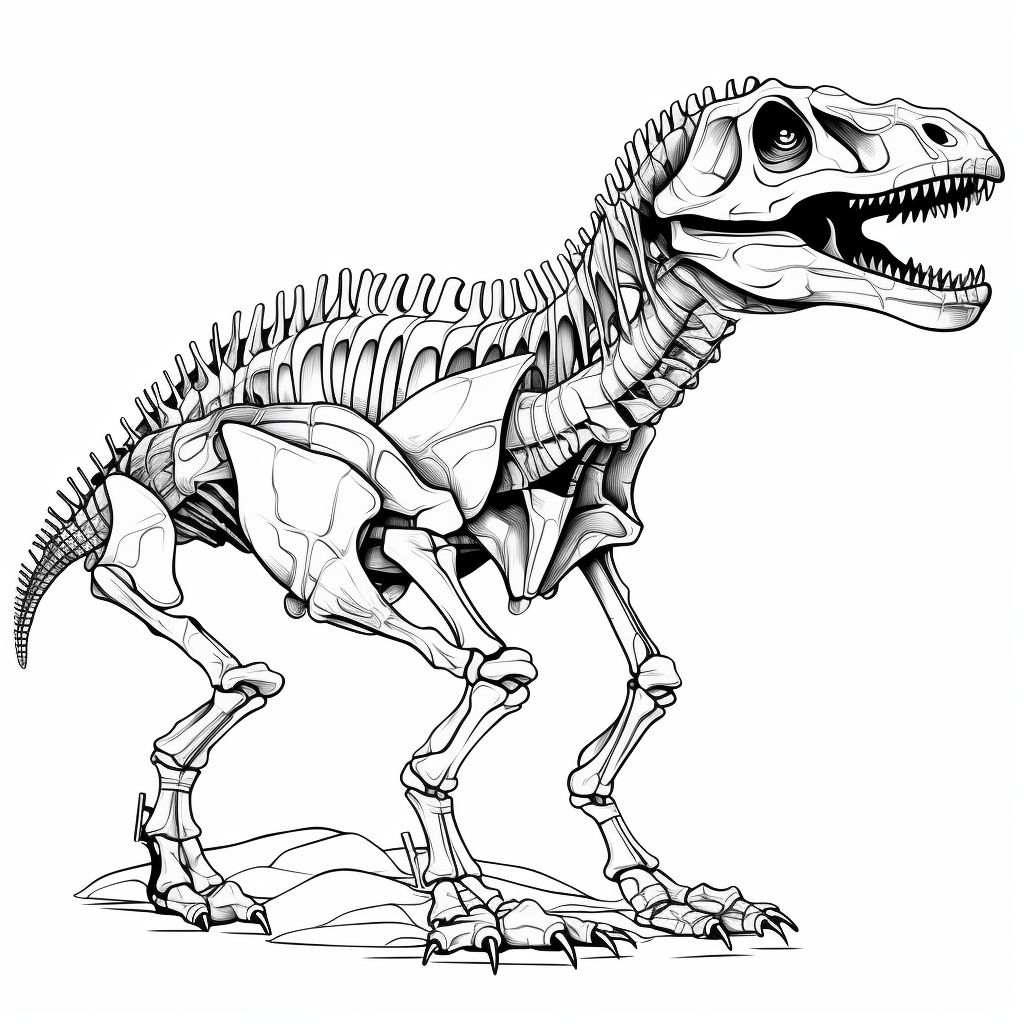 Museumsausstellung von einem Deinonychus-Skelett Ausmalbild und Malvorlage