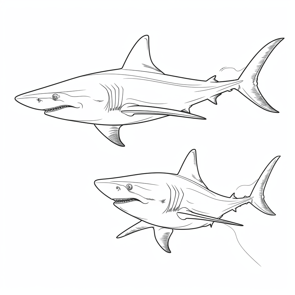 Mutiger Marlin und Hai Ausmalbild und Malvorlage
