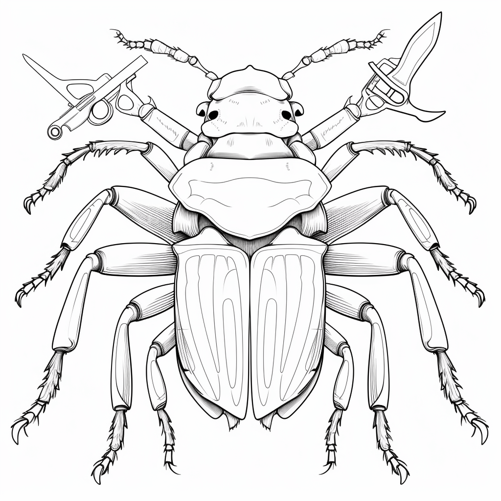 Nashornkäfer verletzt sich an Schere Ausmalbild und Malvorlage