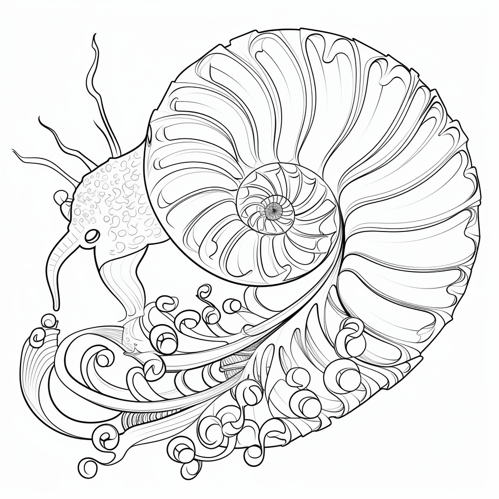 Nautilus mit Tentakeln Ausmalbild und Malvorlage