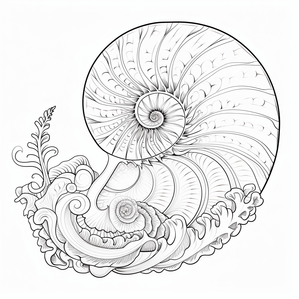 Nautilus und Muschel Ausmalbild und Malvorlage