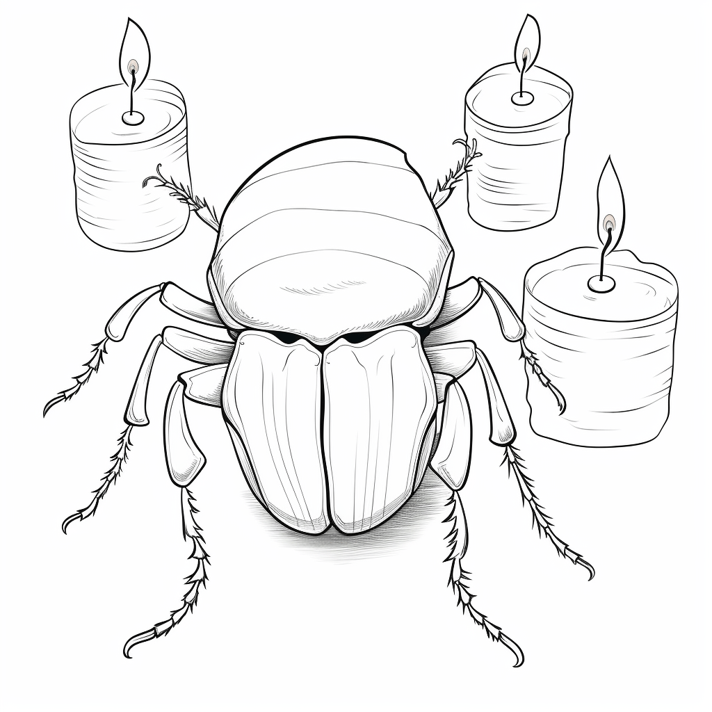 Neugieriger Hirschkäfer mit Kerze Ausmalbild und Malvorlage
