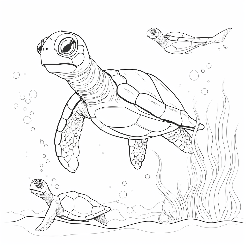 Niedlicher Marlin und Schildkröte Ausmalbild und Malvorlage