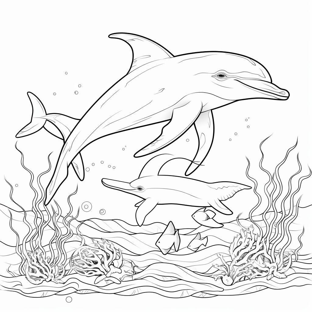 Oktopus flieht vor Delphin Ausmalbild und Malvorlage