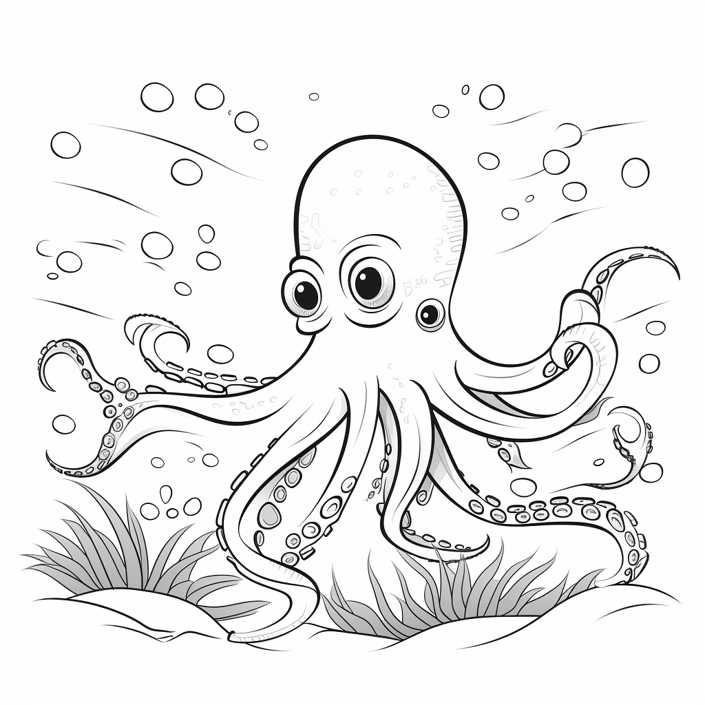 Oktopus frisst Alge Ausmalbild und Malvorlage