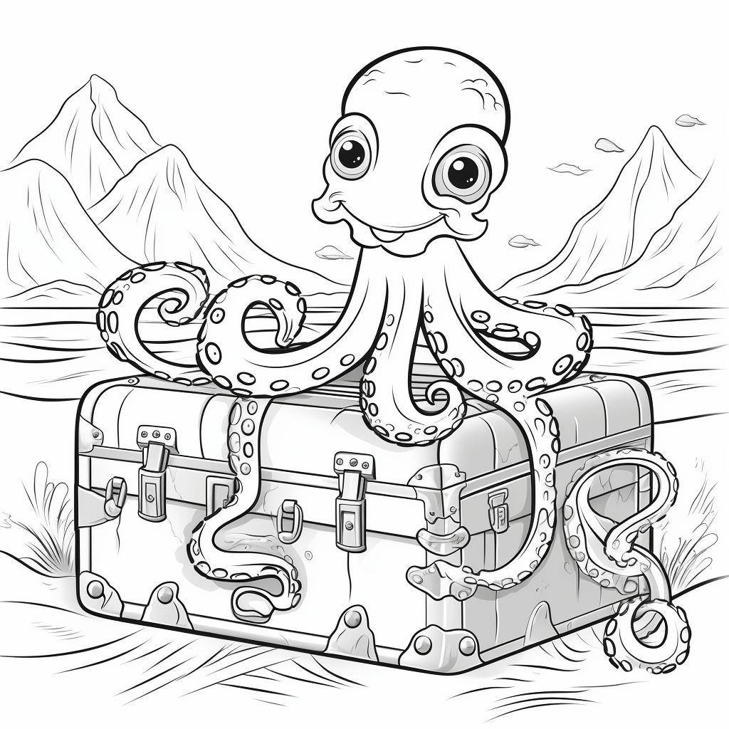 Oktopus packt Koffer aus Ausmalbild und Malvorlage