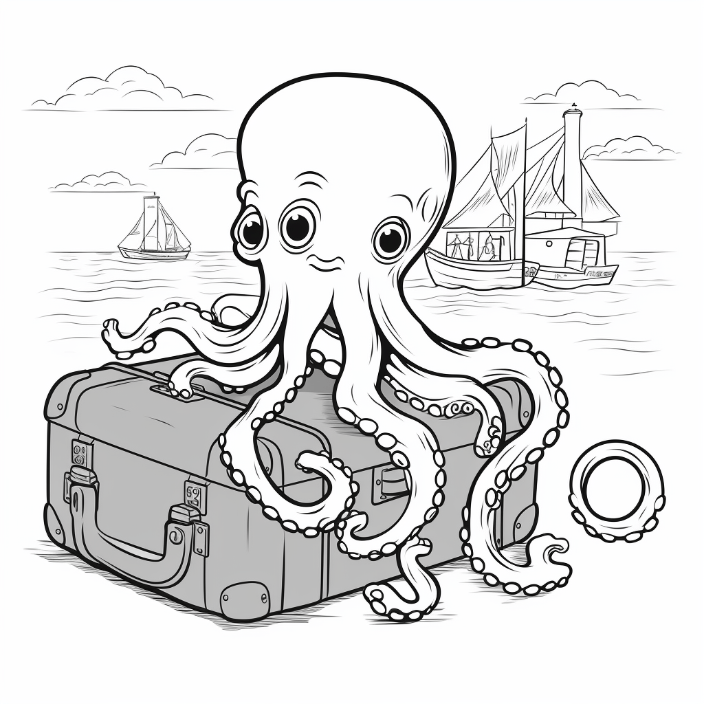 Oktopus packt Koffer ein Ausmalbild und Malvorlage