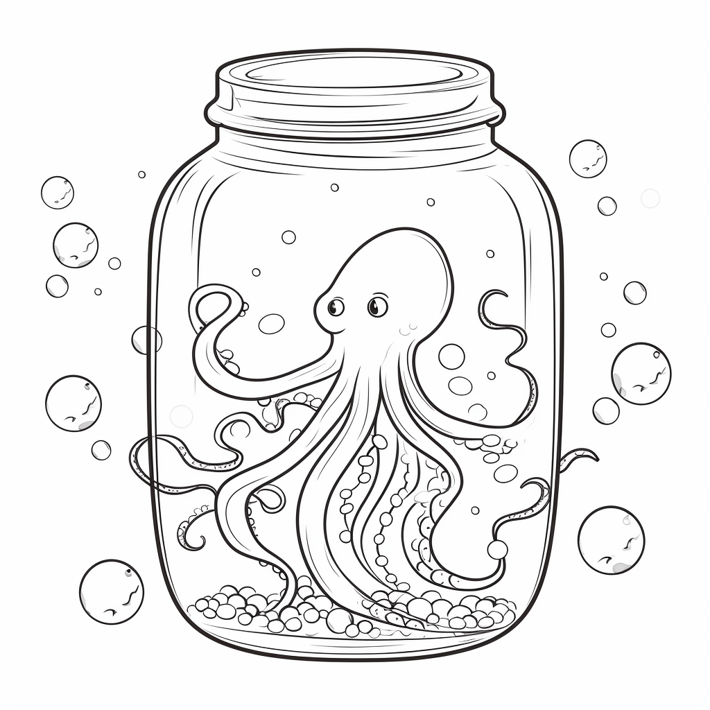 Oktopus passt sich in Glas an Ausmalbild und Malvorlage