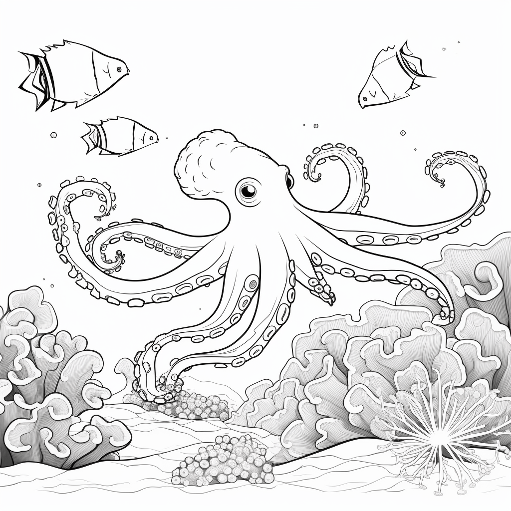 Oktopus schmückt Koralle Ausmalbild und Malvorlage