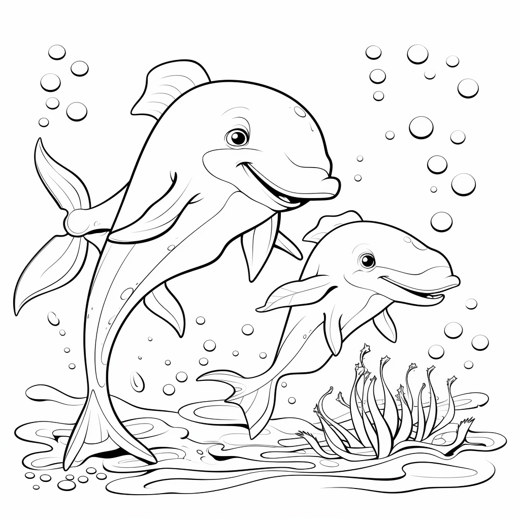 Oktopus spielt mit Delphin Ausmalbild und Malvorlage