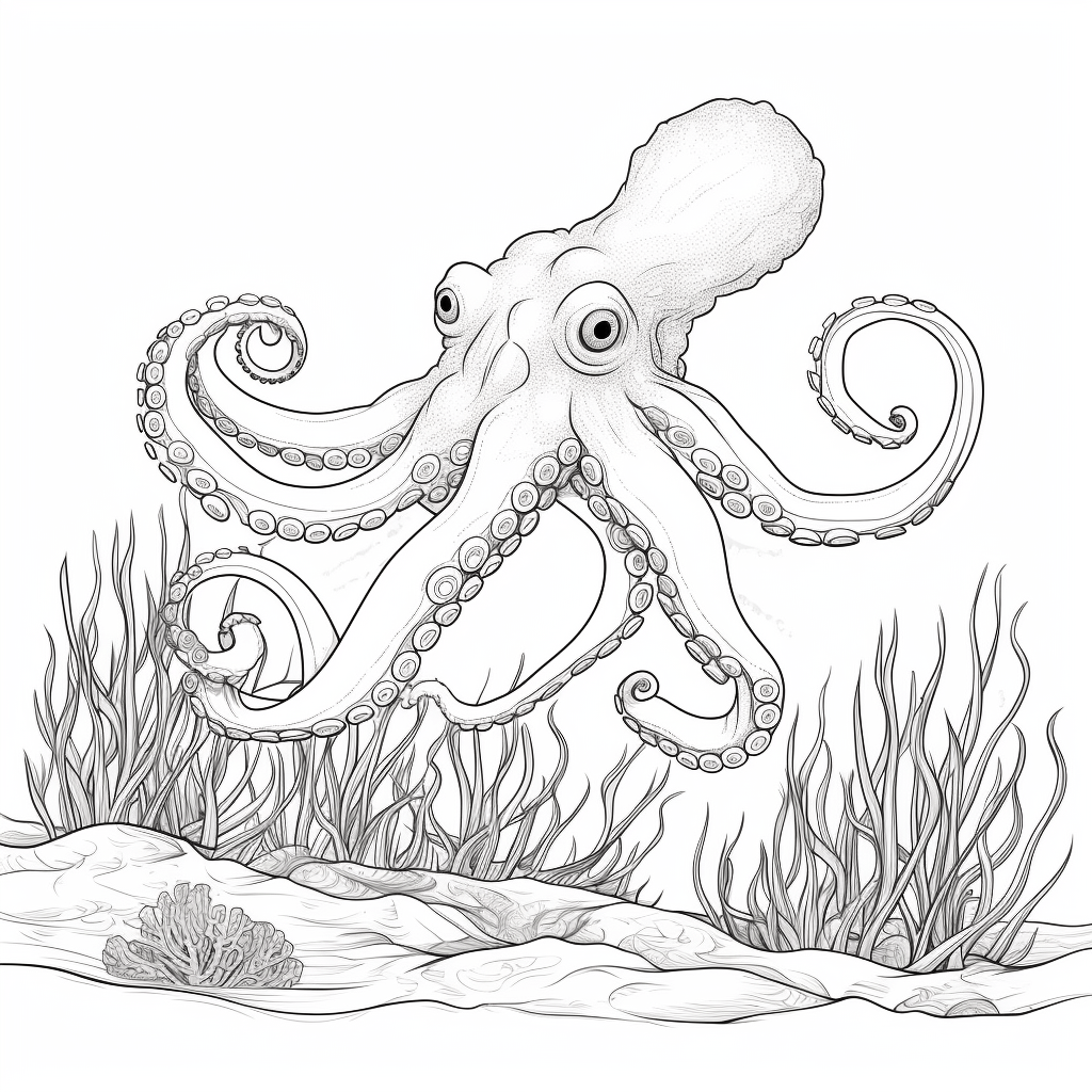 Oktopus tarnt sich mit Alge Ausmalbild und Malvorlage