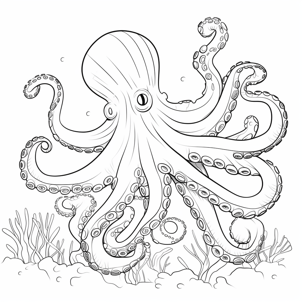Oktopus und Alge Ausmalbild und Malvorlage