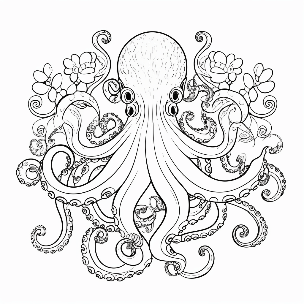 Oktopus und Herz Ausmalbild und Malvorlage