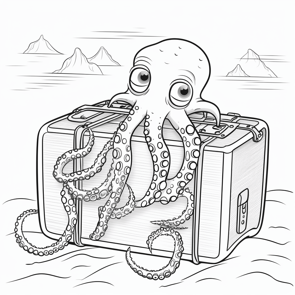 Oktopus und Koffer Ausmalbild und Malvorlage