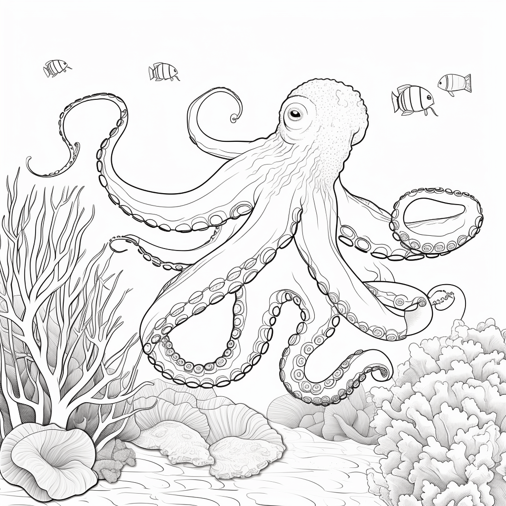 Oktopus und Koralle Ausmalbild und Malvorlage