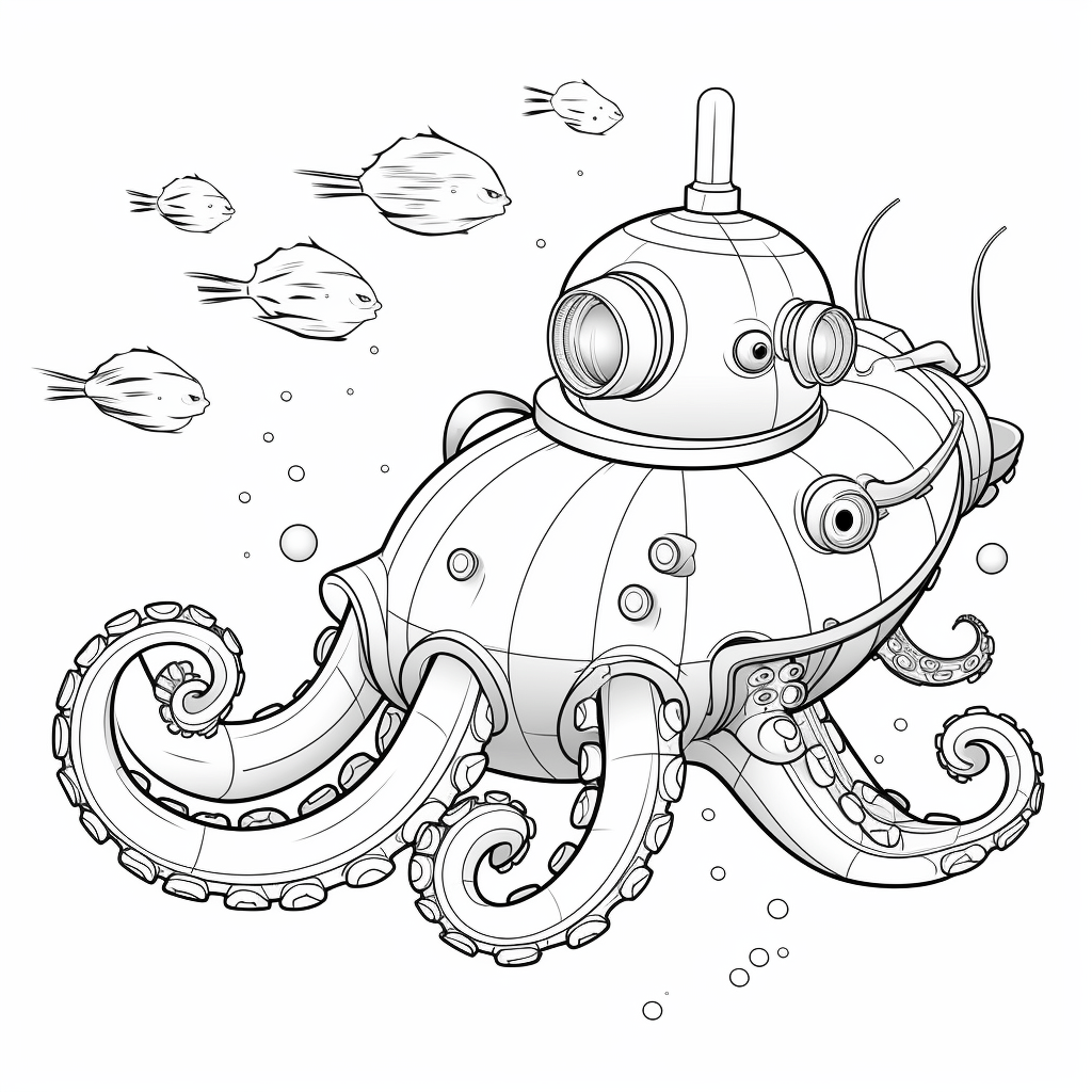 Oktopus und U-Boot Ausmalbild und Malvorlage