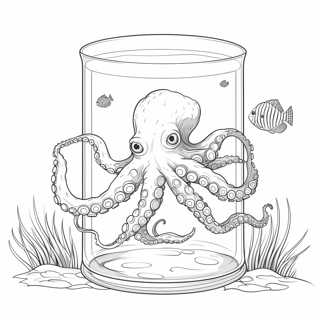 Oktopus zerschlägt Glas Ausmalbild und Malvorlage