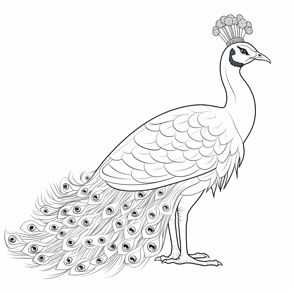 Pfau mit einer Krone Ausmalbild und Malvorlage