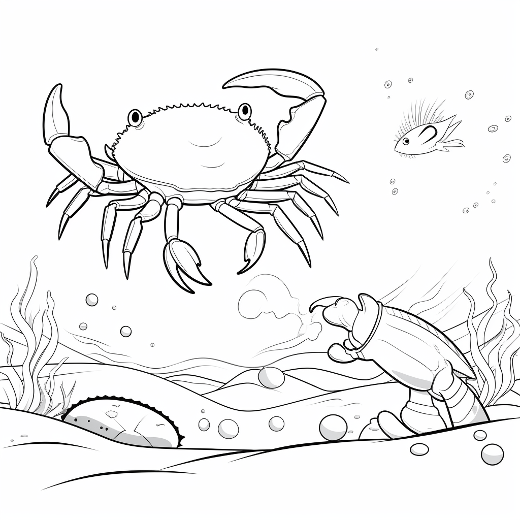 Pfeilkrabbe jagt einen Fisch Ausmalbild und Malvorlage
