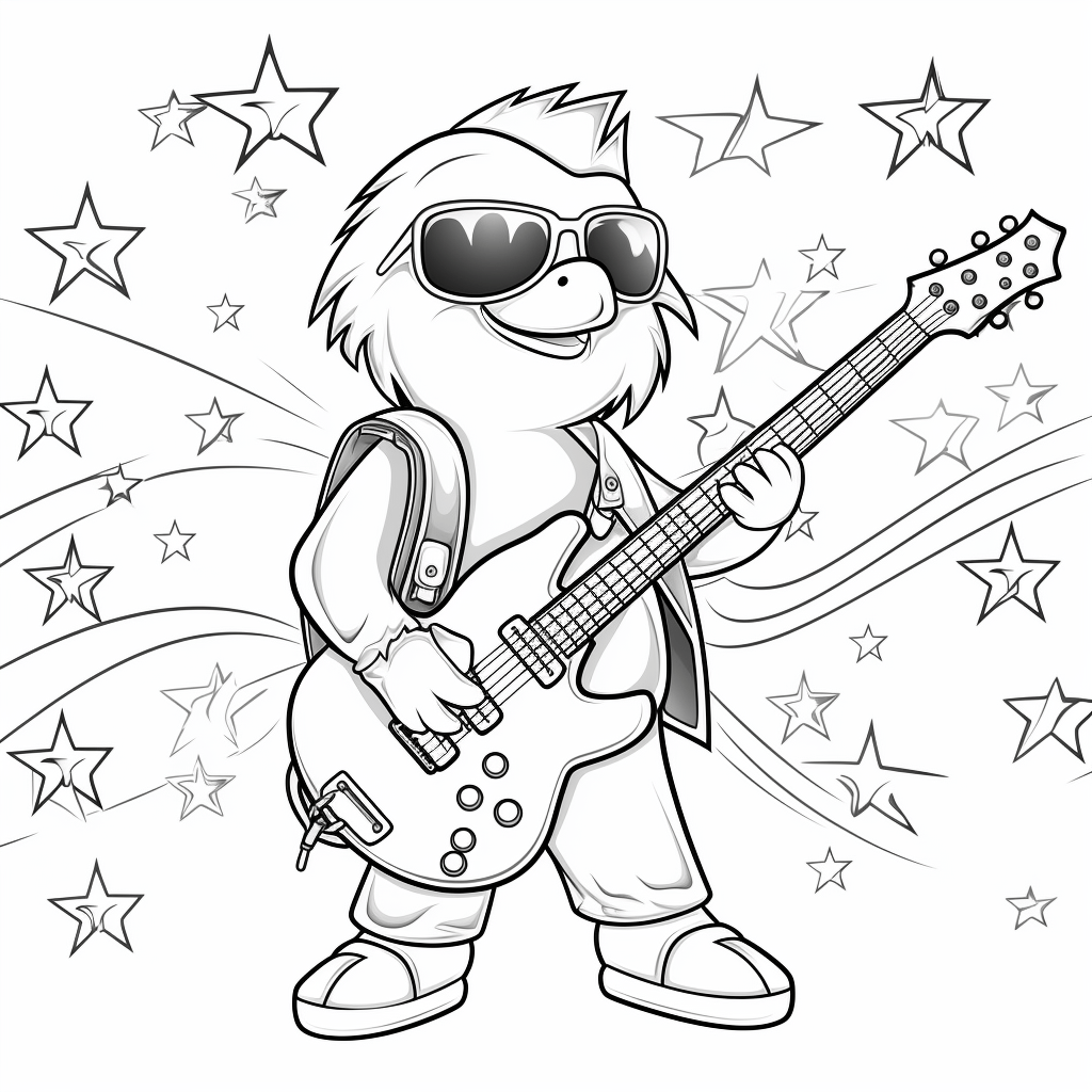 Pinguin als Rockstar Ausmalbild und Malvorlage