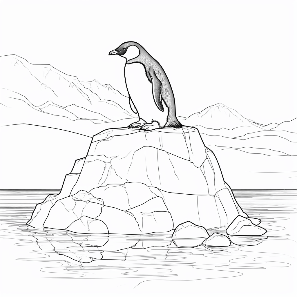 Pinguin auf einer Eisscholle Ausmalbild und Malvorlage