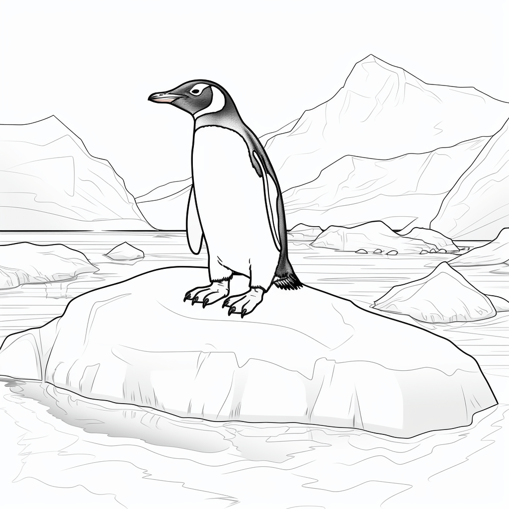 Pinguin rutscht auf einer Eisscholle Ausmalbild und Malvorlage