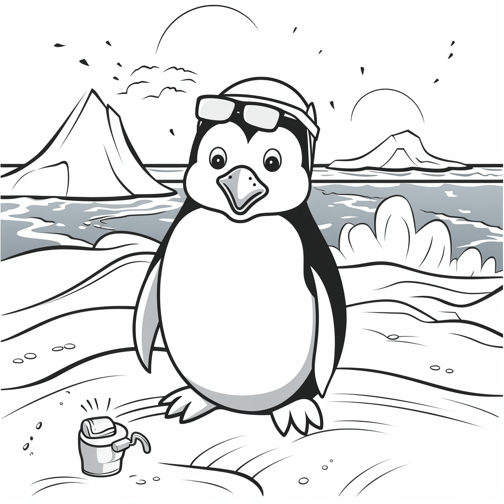 Pinguin schwitzt in der Sonne Ausmalbild und Malvorlage