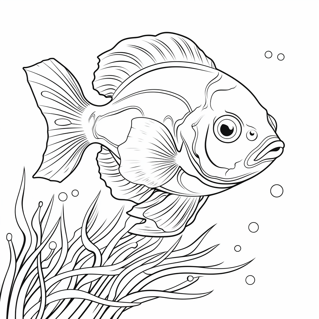 Pinguinfisch schwimmt durch Algen Ausmalbild und Malvorlage