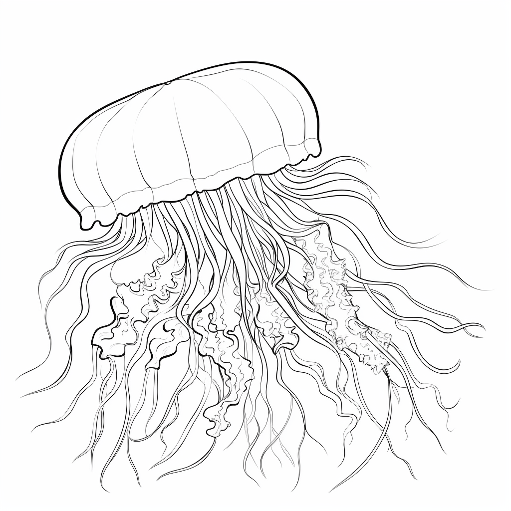 Polyp und Qualle schweben zusammen im Wasser Ausmalbild und Malvorlage