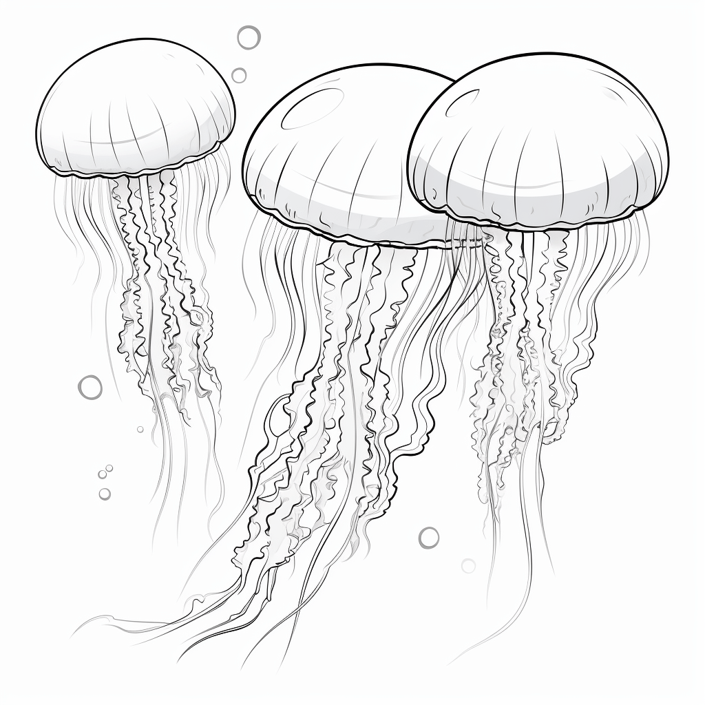 Quallen bilden eine bunte Wolke im Meer Ausmalbild und Malvorlage