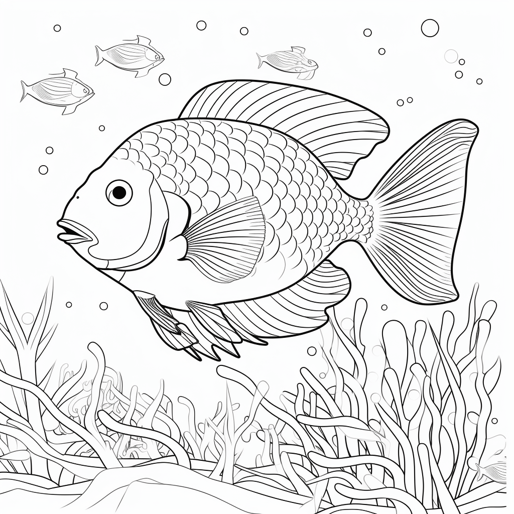 Regenbogenfisch an Korallenriff Ausmalbild und Malvorlage